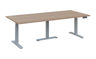 FLEXIMEET 220-100 výškově nastavitelný stůl, kovová podnož stříbrná, deska 25 mm, široký 2200 mm, dub bardolino